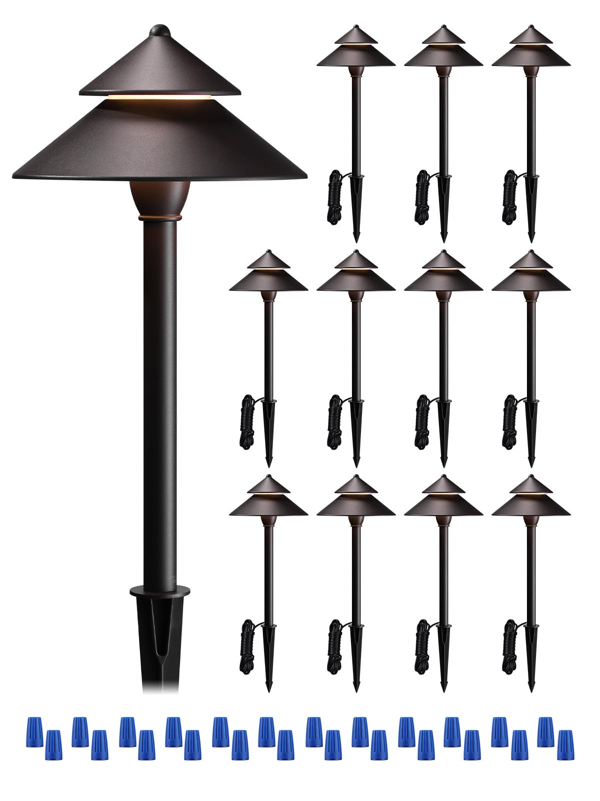 LEONLITE 12-Pack LED Landscape Pathway Lighting, 3W AC/DC 12V-24V Low Voltage Path Lights, 127LM Waterproof Aluminum Landscape Lights, 3000K Warm White, ETL Listed Yard Walkway Lights