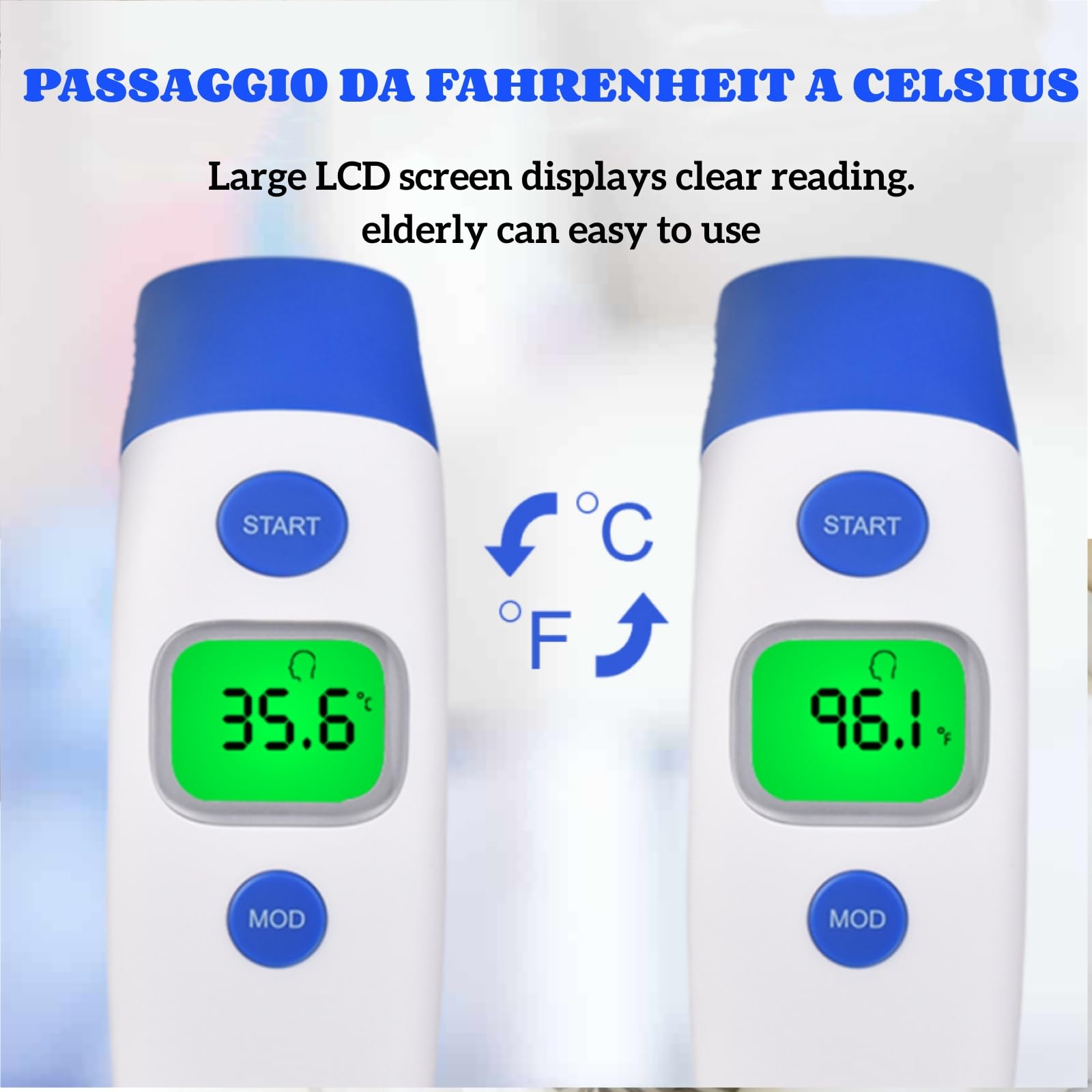 Berrcom Termometro Fronte e Orecchio Termometro Febbre Termometro Infrarossi Neonato Senza Contatto Termometro Digitale con Allarme Febbre, Lettura Istantanea