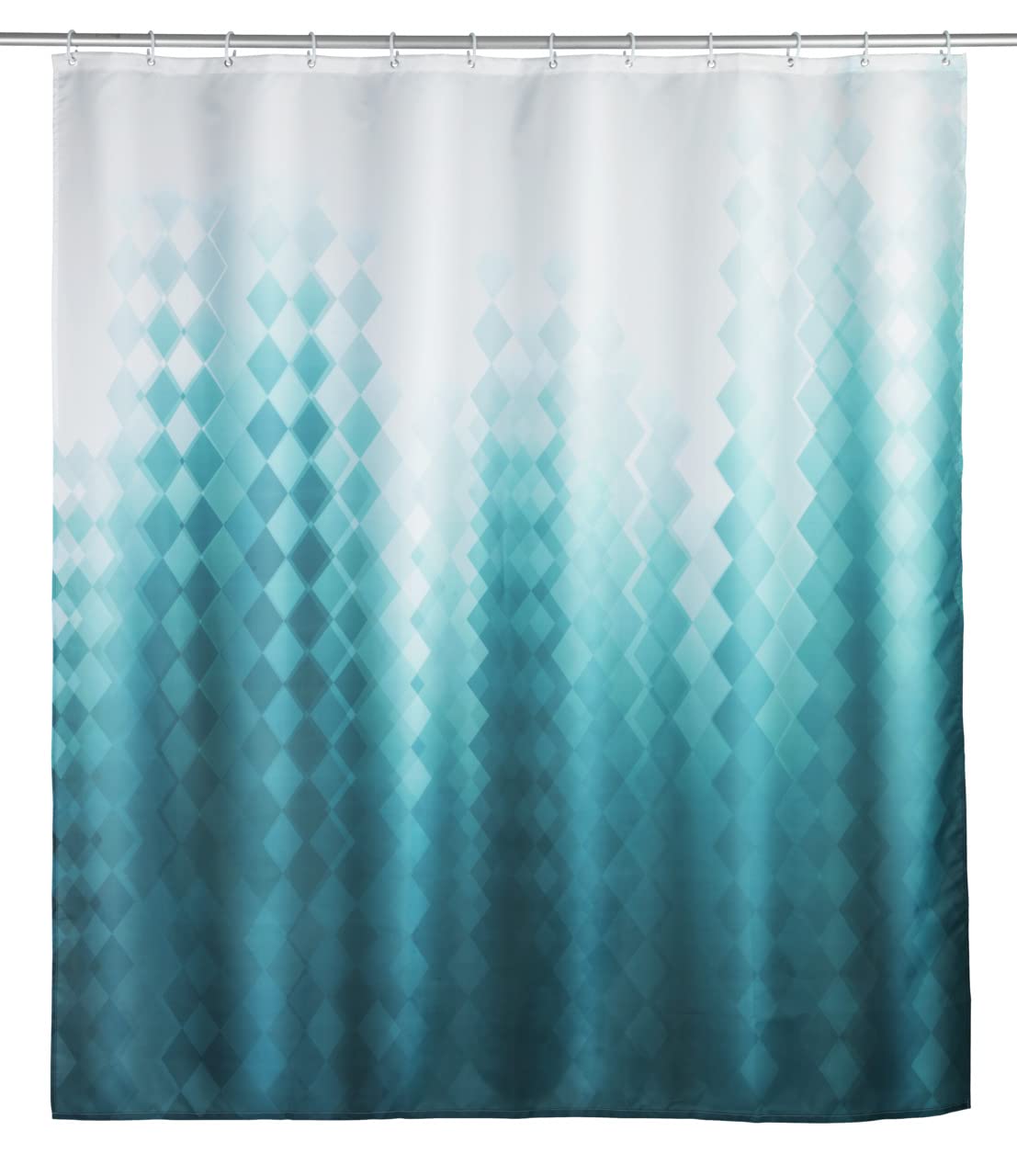 Wenko Multicoloured Tullin Shower Curtain, 180 X 200 Cm, Bathroom Curtain Made Of 100% Polyester With Metal Eyelets & Rubber Weight Band For Shower, Water-Repellent & Washable, Incl. 12 White Shower Curtain Rings
