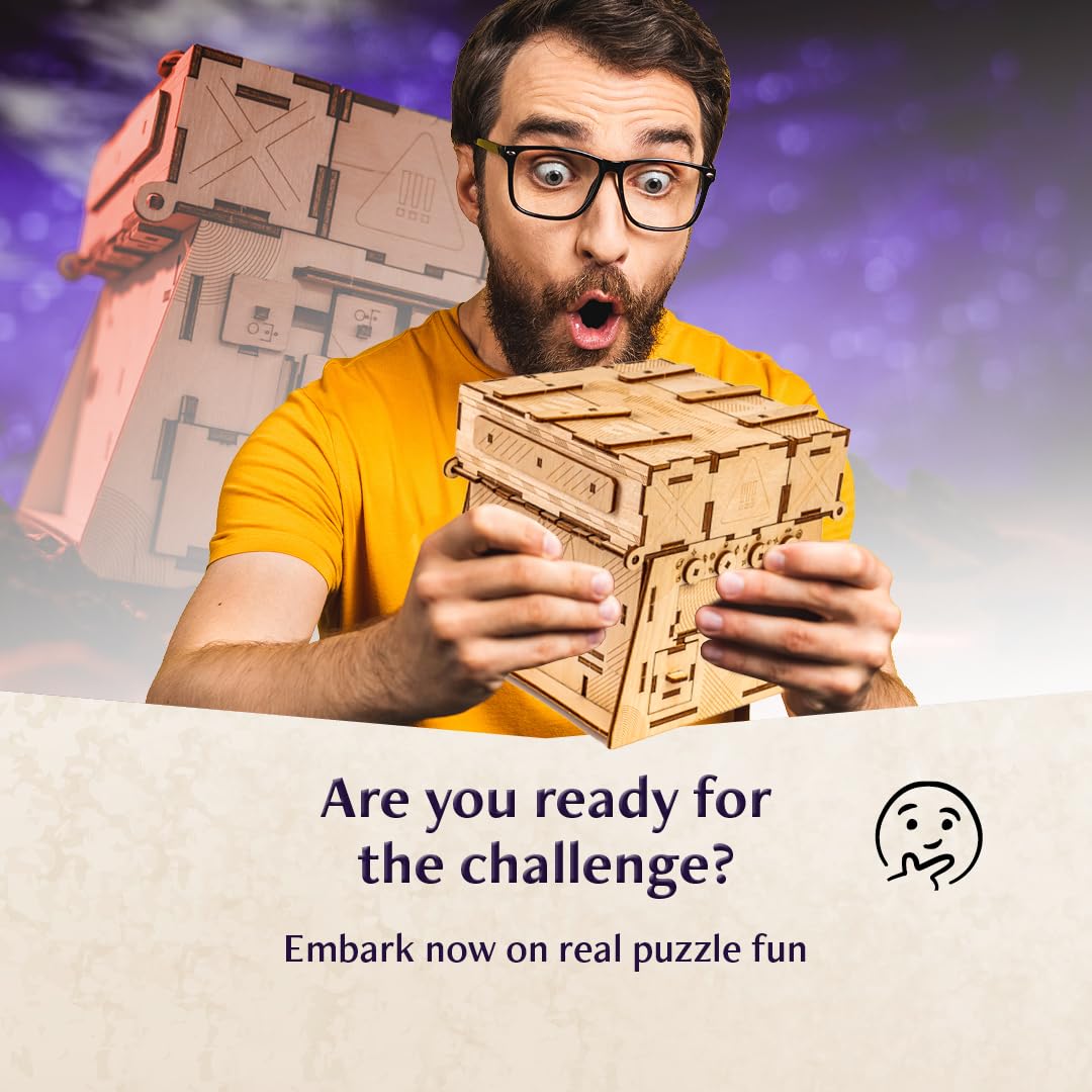 INSCAPE Cosmic Artifact Cluebox - Level 5 bardzo ciężki - drewniane pudełko z puzzlami - puzzle - Escape Room gra dla dorosłych - gry logiczne - drewniane puzzle 3D - gry myślące