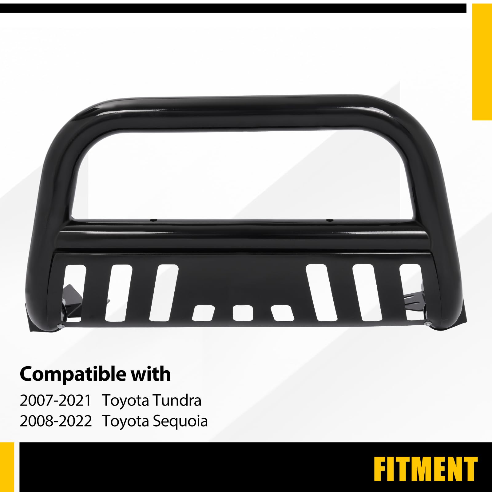 KUAFU Bull Bar Compatible with 2007-2021 Toyota Tundra 2008-2022 Toyota Sequoia Brush Guard Grille Grill Guard Steel Electrophoresis+Powder Coated Black