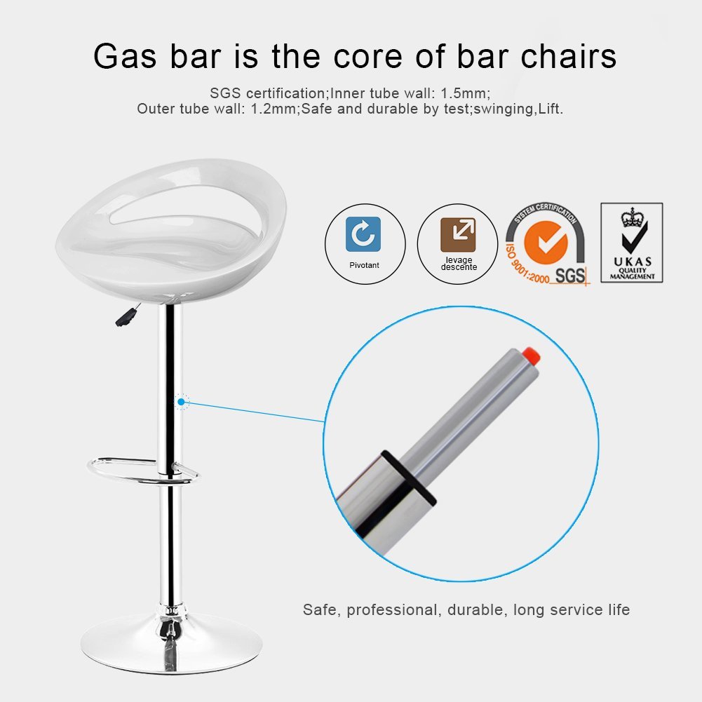 Juego de 2 Taburetes de Bar en Plástico ABS, Taburetes Altos de Cocina Giratorio con Ajuste de Altura de 55 a 75 cm, Taburete Alto para Patio, Bar, Sala de Estar, Desayuno (2, Blanca)