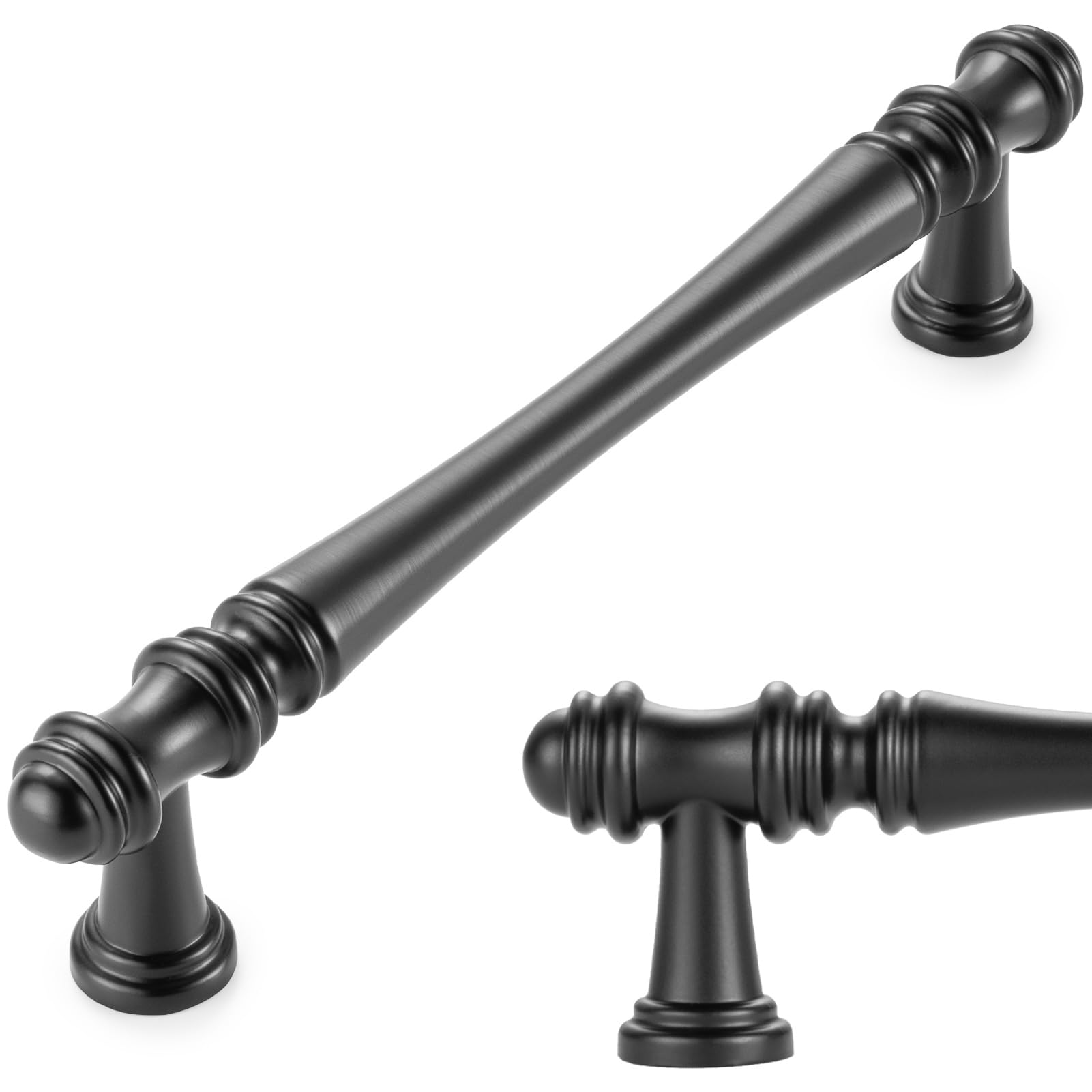 KOOFIZO Classical Cabinet Pull - Black Furniture Handle, 5 Inch Screw Spacing, 10-Pack P30 for Kitchen Cupboard Door, Bedroom Dresser Drawer, Bathroom Hardware