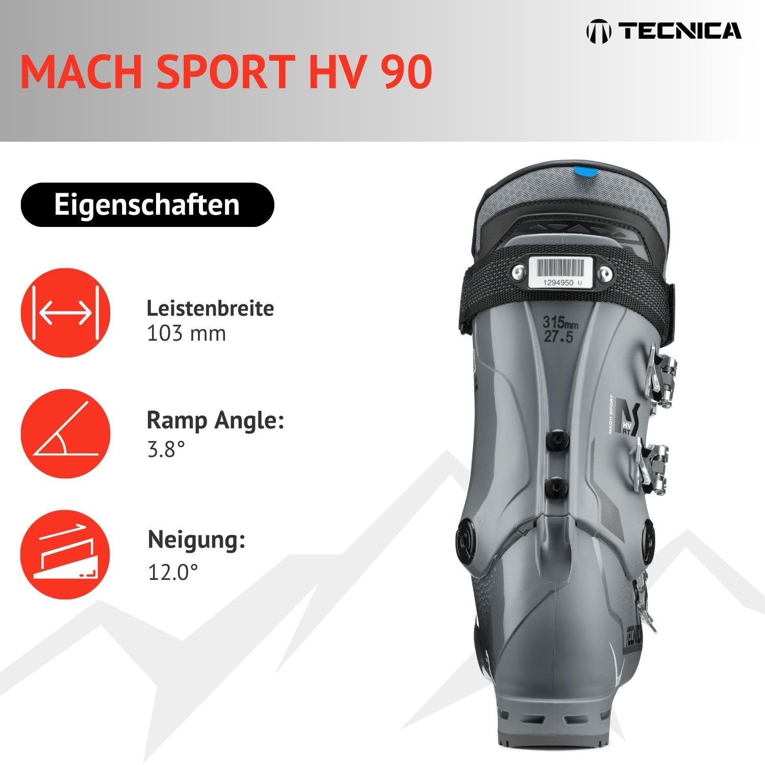 Tecnica - Scarpe Da Sci Mach Sport Hv 90 RT Gw Sport Grey Uomo - Dimensione 40 2/3 - Grigio