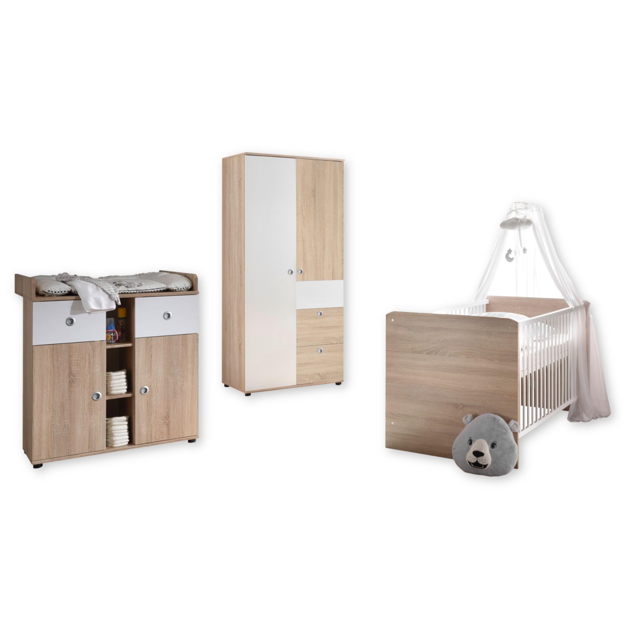 Stella Trading Wiki Completo Cameretta Bambini 3 Pezzi Rovere Armadio Culla Fasciatoio Legno Quercia Sonoma Bianco