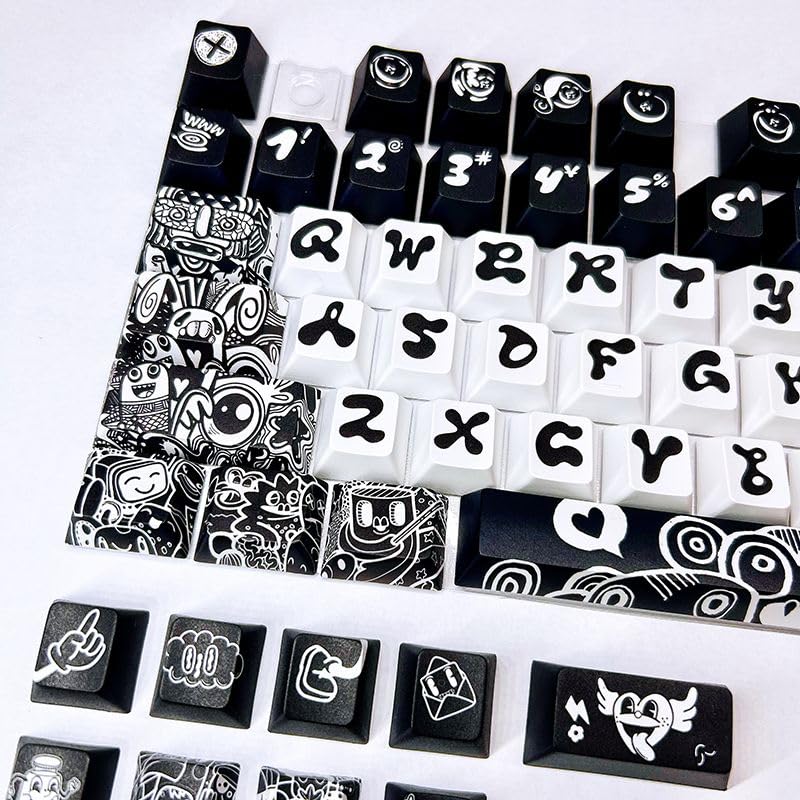 KEYOTIM Keyborads - Juego de 108 teclas de perfil original con extractor para Cherry Mx Gateron Kailh Switch, teclado mecánico con diseño de garabatos