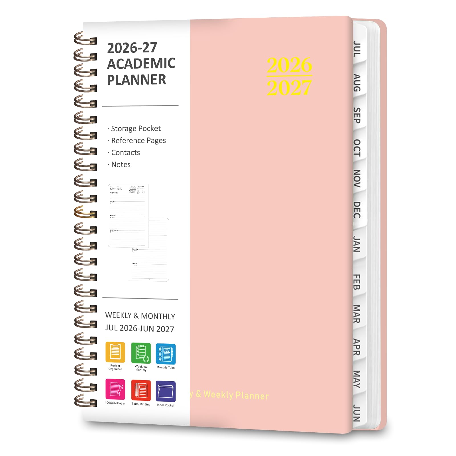 Planer 2026–2027, akademischer Wochen- und Monatsplaner, Juli 2026–Juni 2027, gebundenes Kalender-Agenda-Buch für Schuljahresplanung, Schulbedarf für Lehrer und Studenten, A5 (16,3 x 21,6 cm)