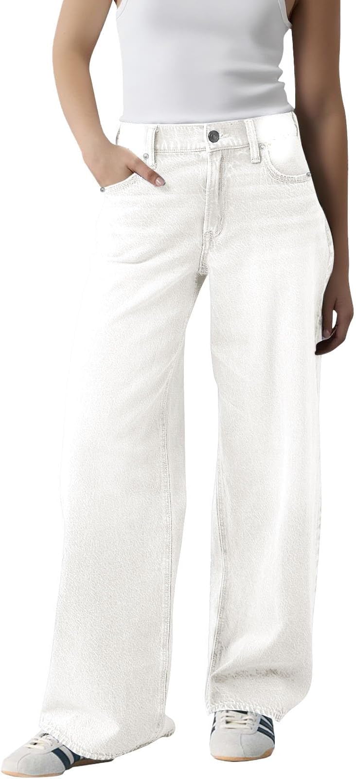 Wide Leg Jeans for Women UK High Waisted Stretchy Denim Pants Baggy Straight Leg Jean Pull On Boyfriend Y2K Denim Jeans Flared Pants Ladies Casual Palazzo Trousers Going Out Y2K Hip Hop Streetwear