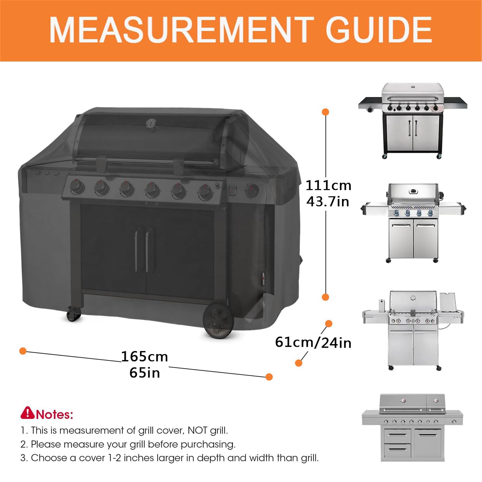 Funda para Barbacoa, Cubierta BBQ De Parrilla 420D Impermeable, Funda Barbacoa Exterior Anti-Viento Resistente Al Desgarro, Fundas Protectora para Barbacoa (165 x 61 x 111cm)