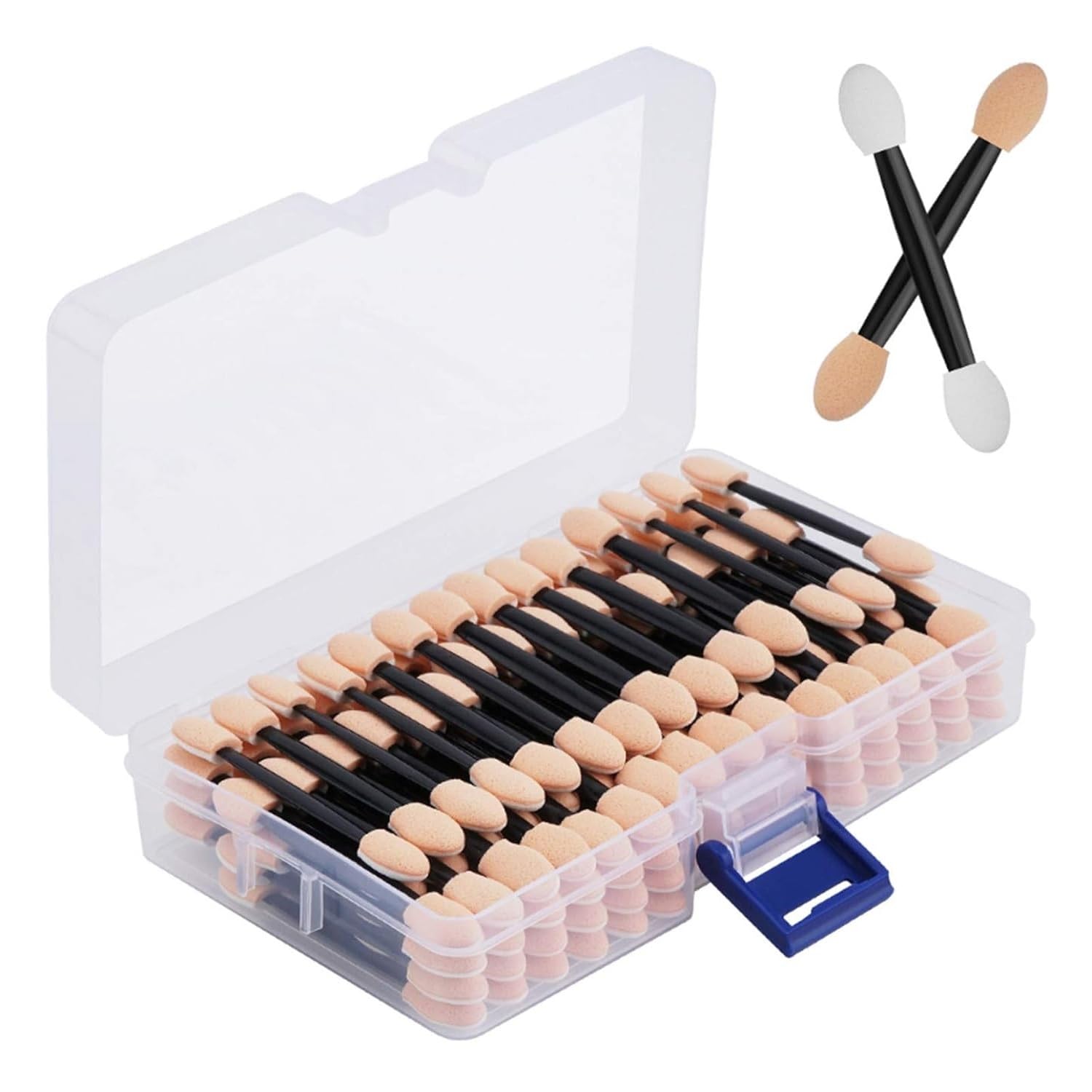 MESKIN 120PCS Disposable Dual Sides Eye Shadow Sponge Applicators with Container, 5.3 cm Length Eyeshadow Brushes Makeup Applicator Makeup Tools-image-39