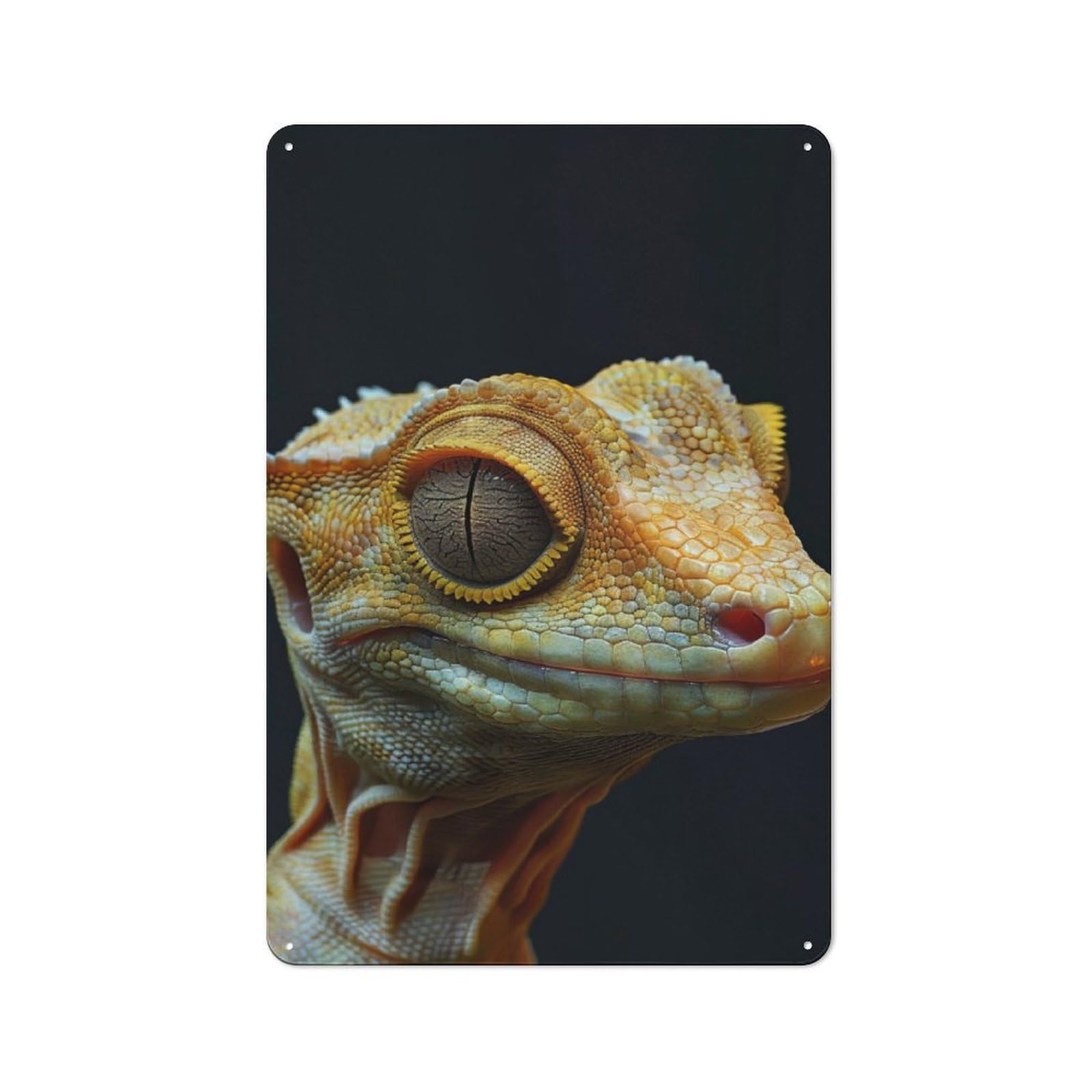 Junmoney Crested Gecko Metal Gift Sign 30X20cm, Decorative Room Wall Plaque For Bedroom, Kitchen, Office Or Living Room