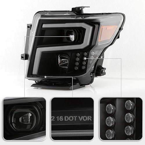 Miniatura 4 de VIPMOTOZ Proyector halógeno de tubo de neón con tira LED para 2016-2023 compatible con Nissan TitanXD conductor y lado del pasajero, carcasa negra,