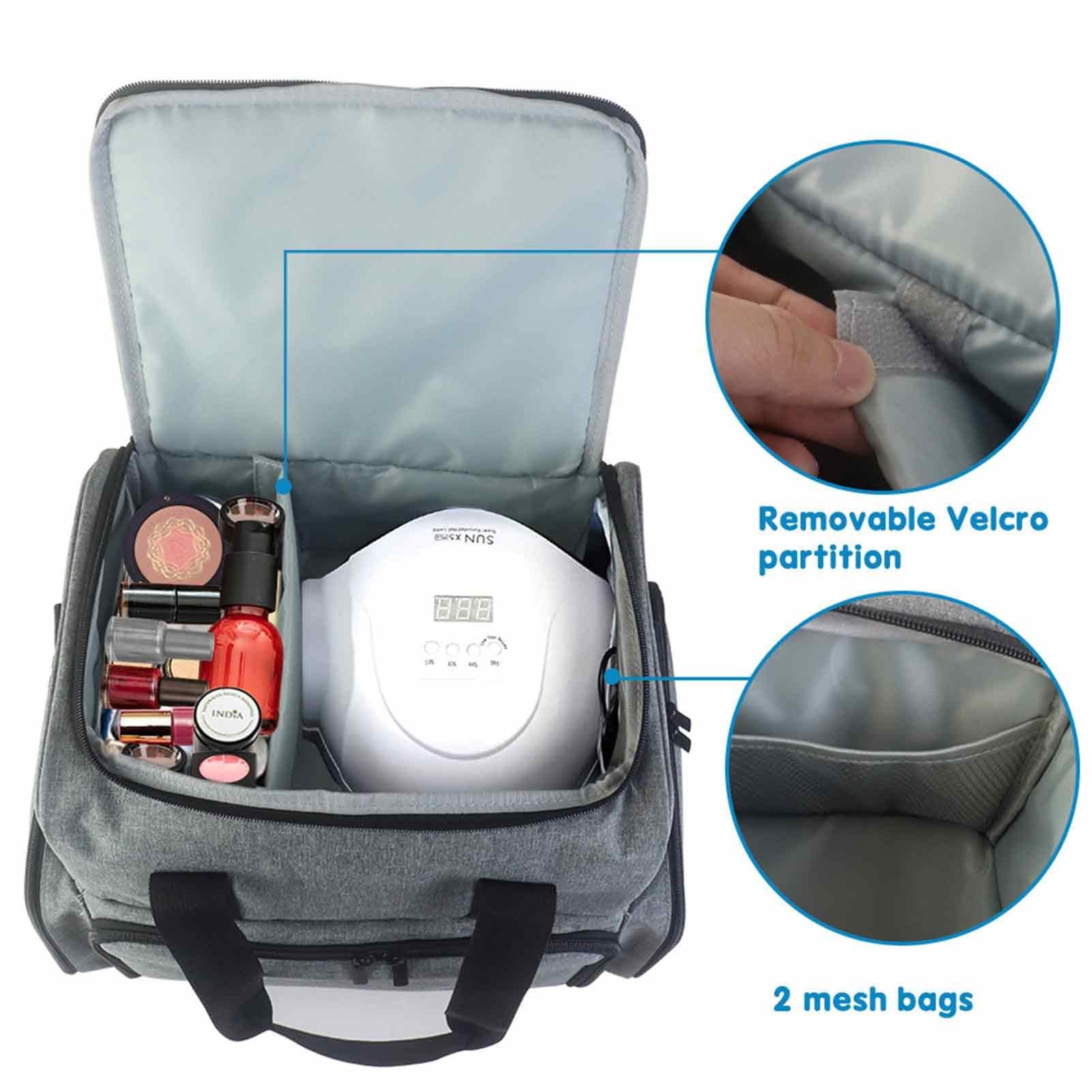 borsa per smalto per unghie, organizer per manicure da viaggio, borsa organizer da viaggio per nailtech, borsa per strumenti per smalto a doppio strato per accessori per smalto, divisore regolabile