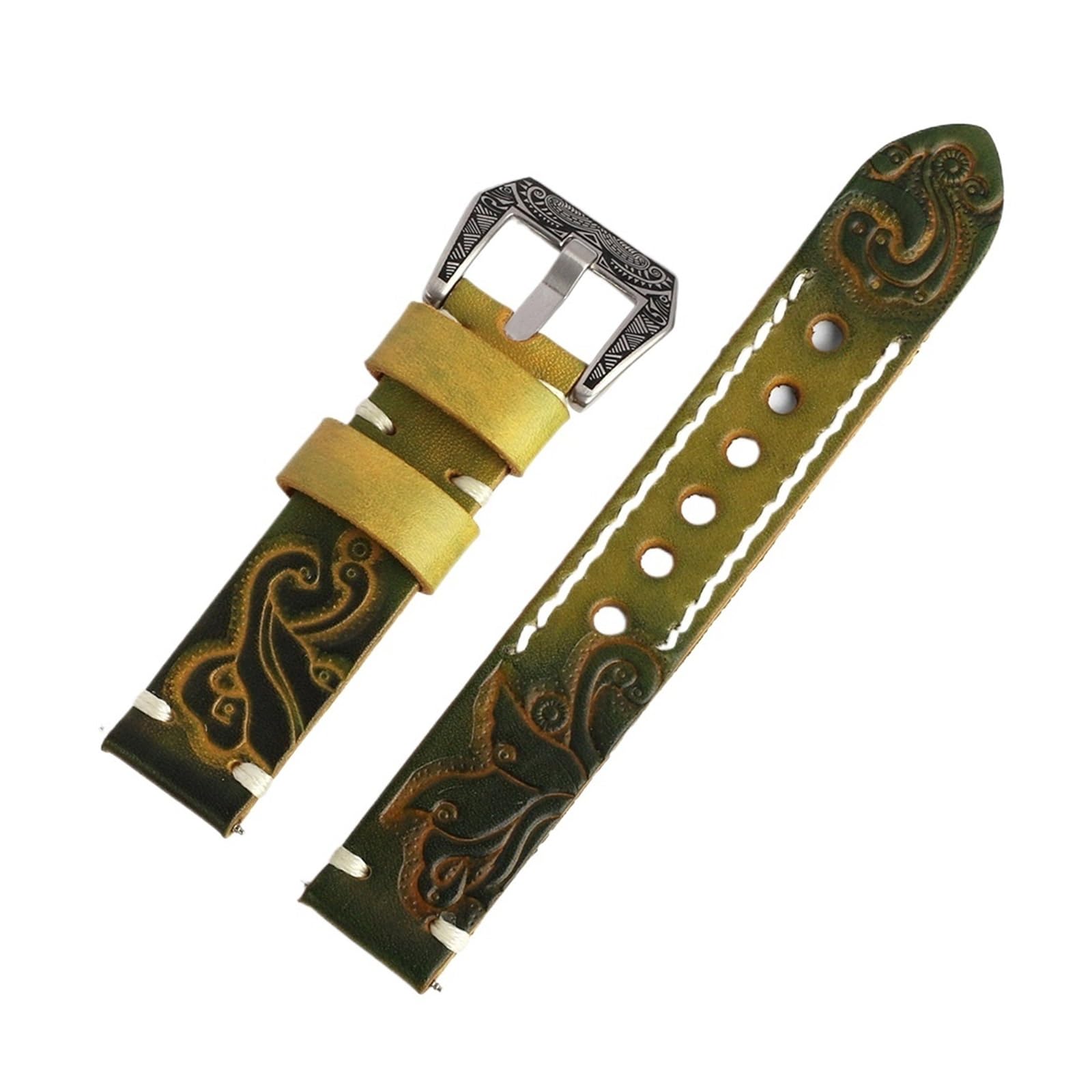 Ręcznie grawerowany pasek do zegarka ze skóry bydlęcej w stylu vintage 18 20 22 24 mm Wymiana prawdziwej skóry