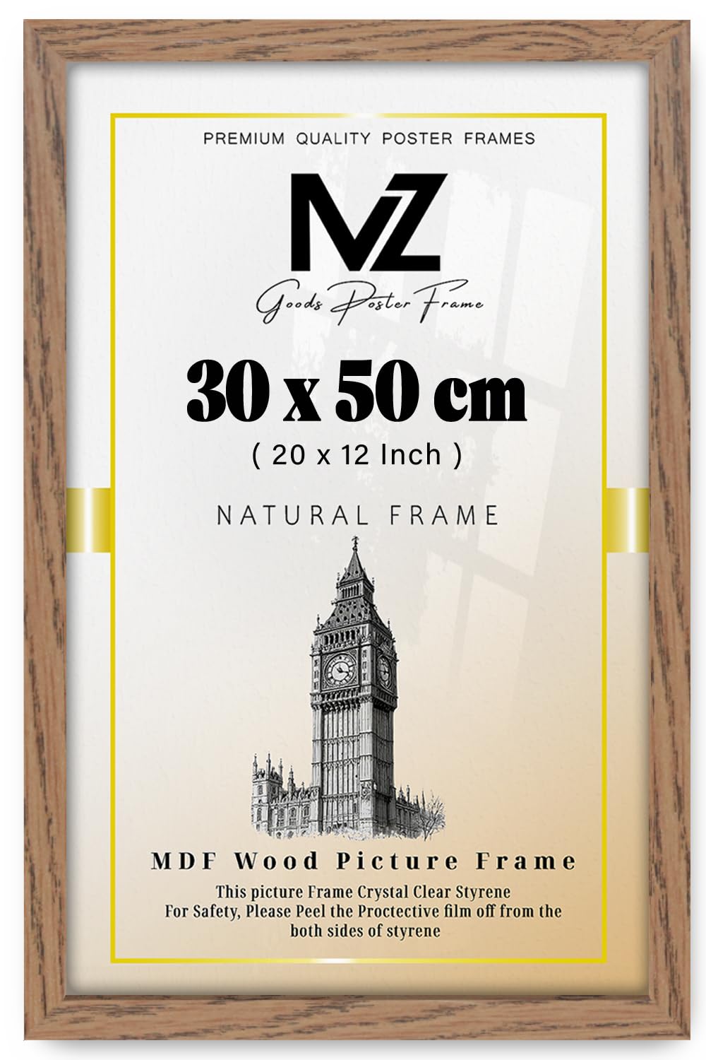 MZ GOODS - Epic Design Rectangle Solid MDF (30 x 50 CM) | Wood Frame– Engineering Wood poster frame– 20 x 12 Inch with HD Perspex– Horizontal Vertical Display [ Dark Oak ]