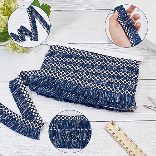 GORGECRAFT 10M x 3.5cm Wide Tassel Fringe Trim White Navy Blue Rhombus Pattern Fabric Lace Trimming Tassel Thread Edge Ribbon for DIY Sewing Crafts Home Drapery Curtain Pillow Table Clothes Decor - Image 4