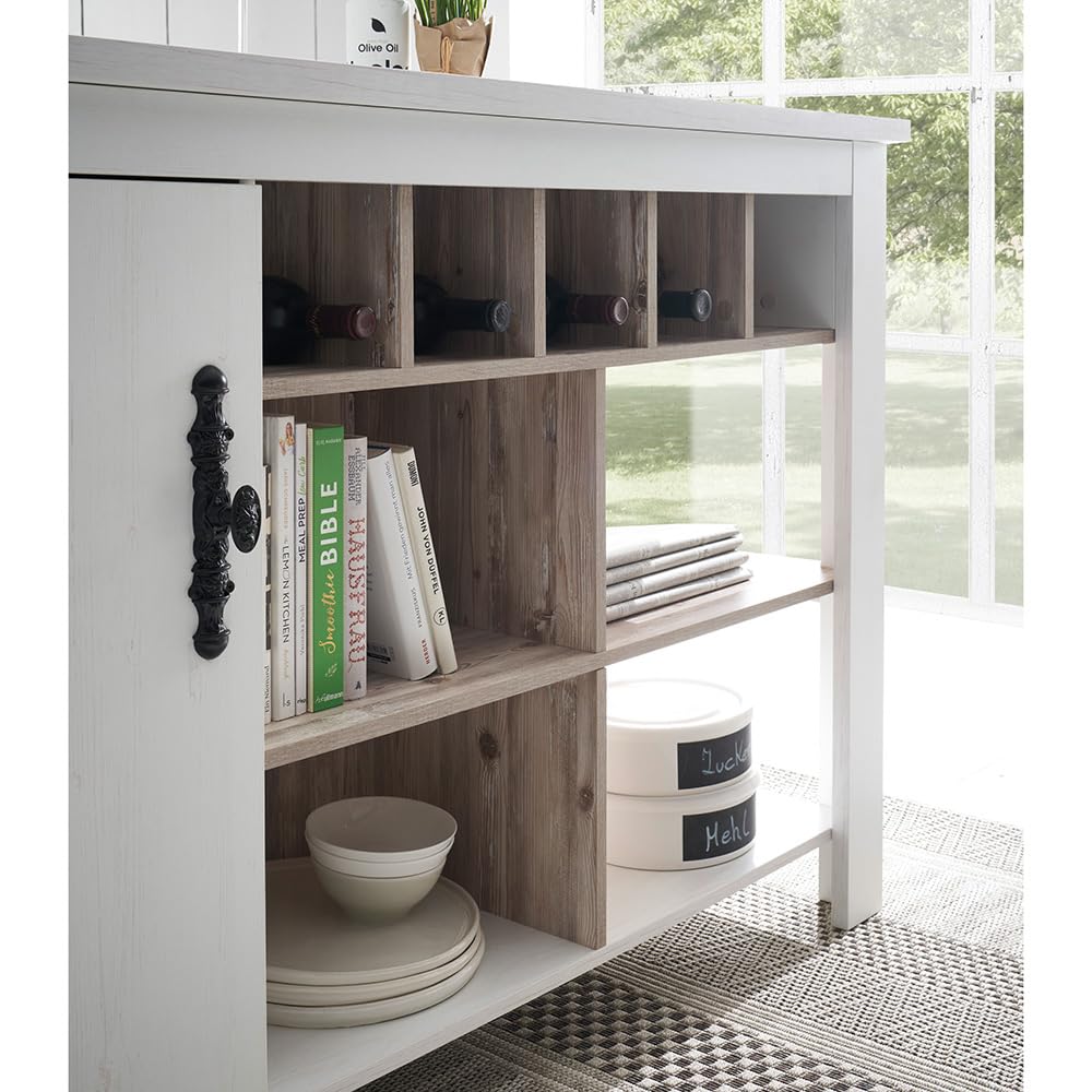 Lomadox Küchen Set 5-teilig in Pinie weiß Nb. mit Absetzungen in Pinie dunkel Nb., im Landhaus Stil Softclose-Funktion Spülenschrank Hängeschank Theke