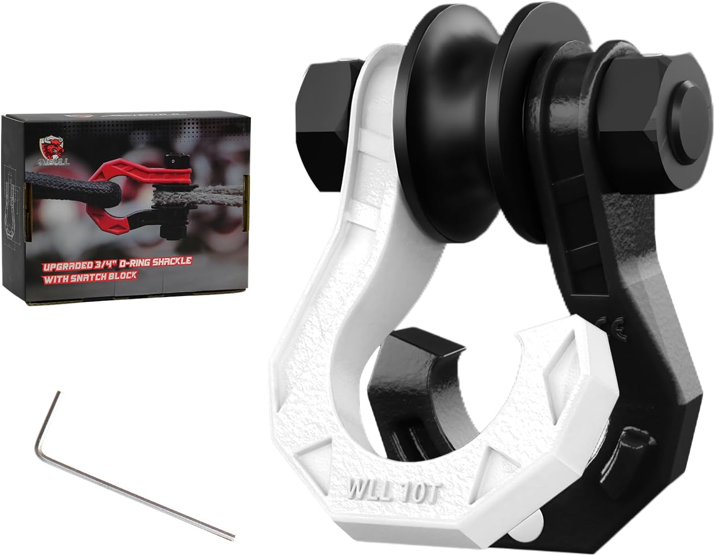 D Ring Separate Shackle with Snatch Block, 3/4" Easy Open Shackles w/Snatch Block Pulley, Heavy Duty Shackle for Towing Winch, Pulley for Off-Road Vehicle Recovery, Truck, ATV, UTV, Blackwhite