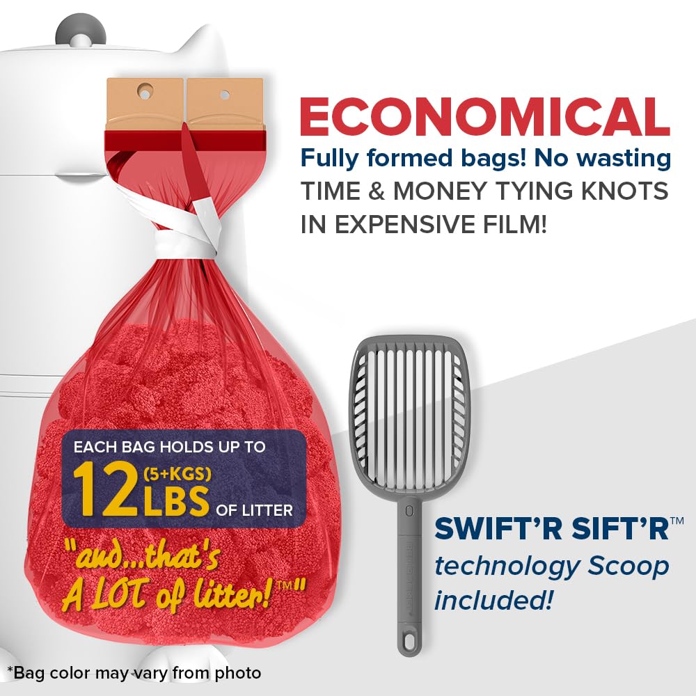 Red Rocket Pets Cat Litter Trash Can Kitty Twister Plus Pack, 12x Refills Bags and 6X Charcoal Sachets, No Smell Litter Storage Container, Litter Disposal System