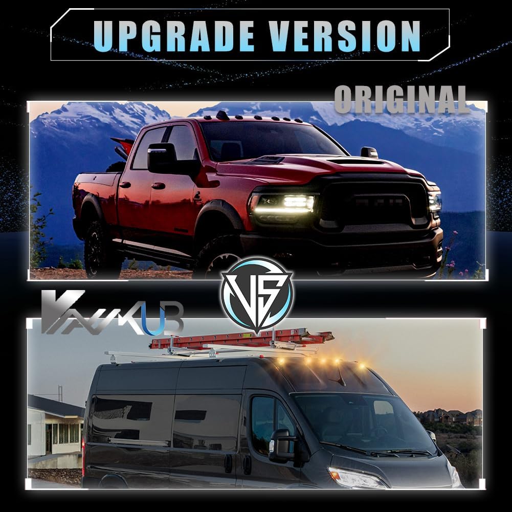5 PCS Clear Lens LED Cab Roof Marker Lights for 2014-2023 Dodge RAM PROMASTER 1500 2500 3500 Led Roof Running Lights, Amber 18 LED Roof Top Clearance Lights for RAM PROMASTER 1500 2500 3500