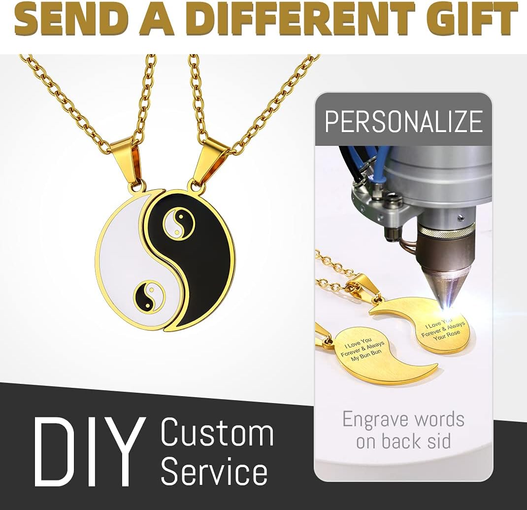 GOLDCHIC JEWELRY Puzzle Friendship Necklaces For Men Women, Stainless Steel Yin Yang Pendant Customized Heart Matching Necklace for 2/3/4/5/6 BFF Stitching Charm Jewelry For BFF Couple Family
