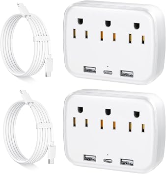 Penemay Multi Plug Wall Outlet Splitter With USB, Multiple Outlet Extender Surge Protector With 3 USB Ports1 USB C PD20W, Electrical Outlet Adapter Extension for Travel Home Office Dorm 2 Pack White