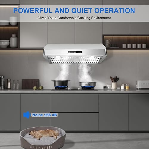 Miniatura 7 de Campana extractora debajo del gabinete de 30 pulgadas, campana de cocina de acero inoxidable de 900 CFM con gestos y control remoto, ventilador de 3