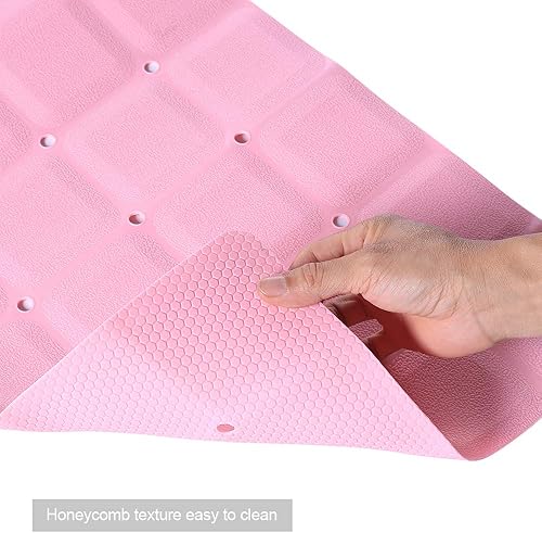 Miniatura 3 de Tapete antideslizante de goma suave para baño, sin ventosas, para bañera texturizada, de silicona, ducha, bañera (rosa, 28 x 14 pulgadas)