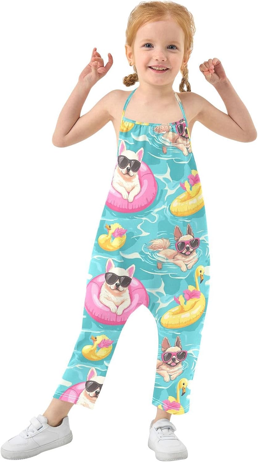 Dog Swimming Toddler Girl Clothes Sleeveless Romper Jumpsuit for Girls Summer One Piece Romper Pants Size 1-6T