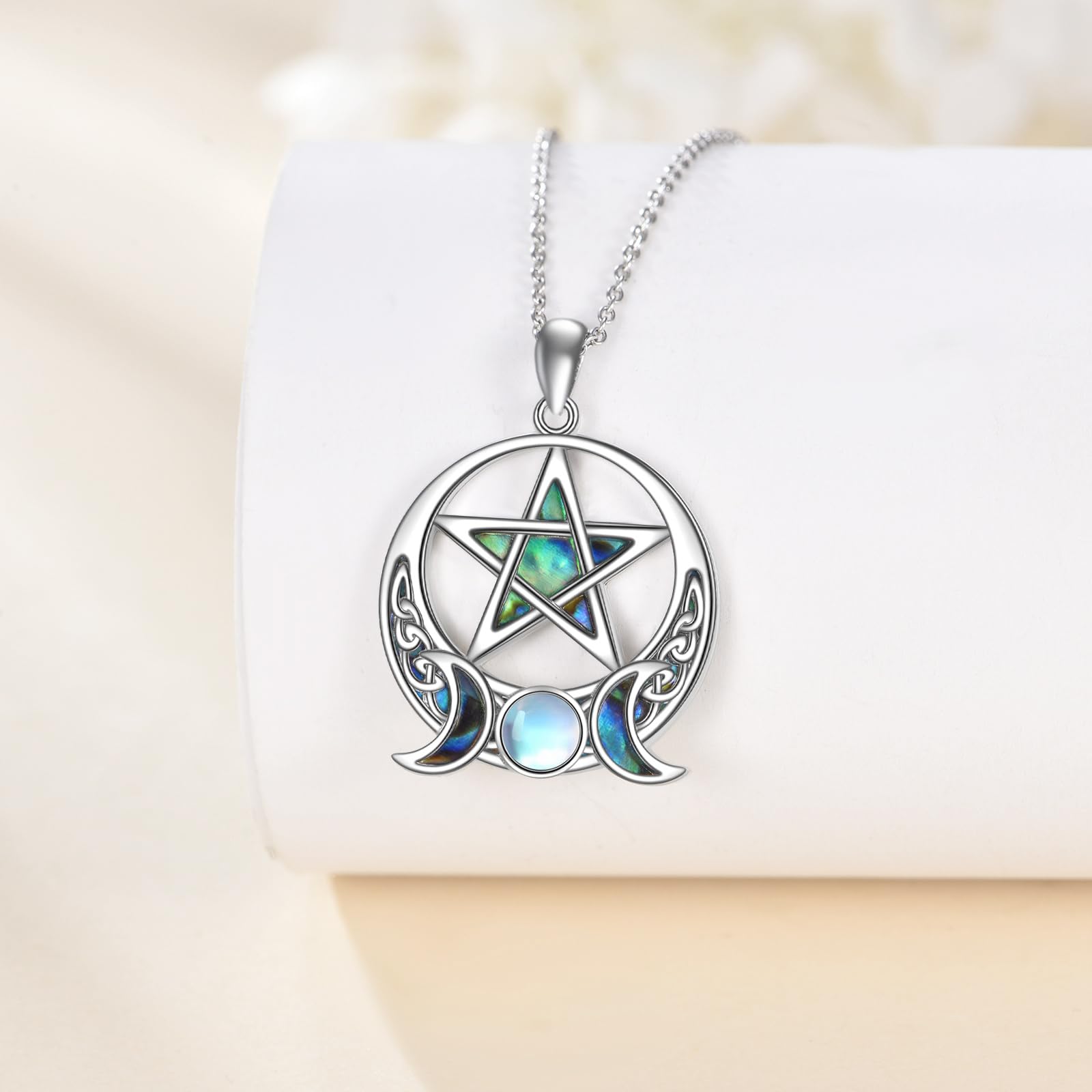 YAFEINI Pentagramm Kette Damen Sterne und Mond Halskette 925 Silber Hecate Anhänger Spirituell Amulett Wiccan Pagan Zauberei Talisman Schmuck Geschenk für Herren