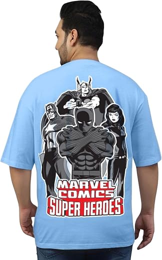 Veirdo® Pure Cotton Oversized Baggy Official Marvel Merchandise Fit Drop Shoulder Cool Back Graphic Printed T-Shirt for Me...