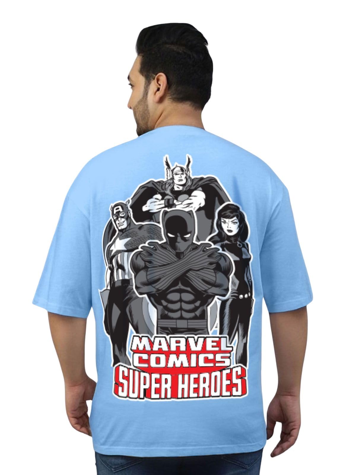 veirdo Pure Cotton Oversized Baggy Official Marvel Merchandise Fit Drop Shoulder Cool Back Graphic Printed T-Shirt for Men (Color: Black, Swanwhite, Green, Dutch Canal & Green)-picture-29