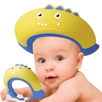 Thcbme Baby Shower Cap Shield, Shower Cap for Kids, Visor Hat for Eye and Ear Protection for 0-9 Years Old Children,Cute Dinosaur shape Makes the Baby Bath More Fun... Yellow