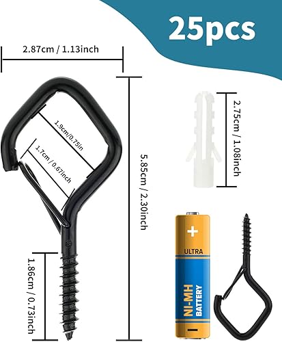 Miniatura 6 de Katerk Paquete de 25 ganchos de rosca para tira de luces al aire libre, ganchos cuadrados de techo para colgar luces de Navidad, plantas, carillón