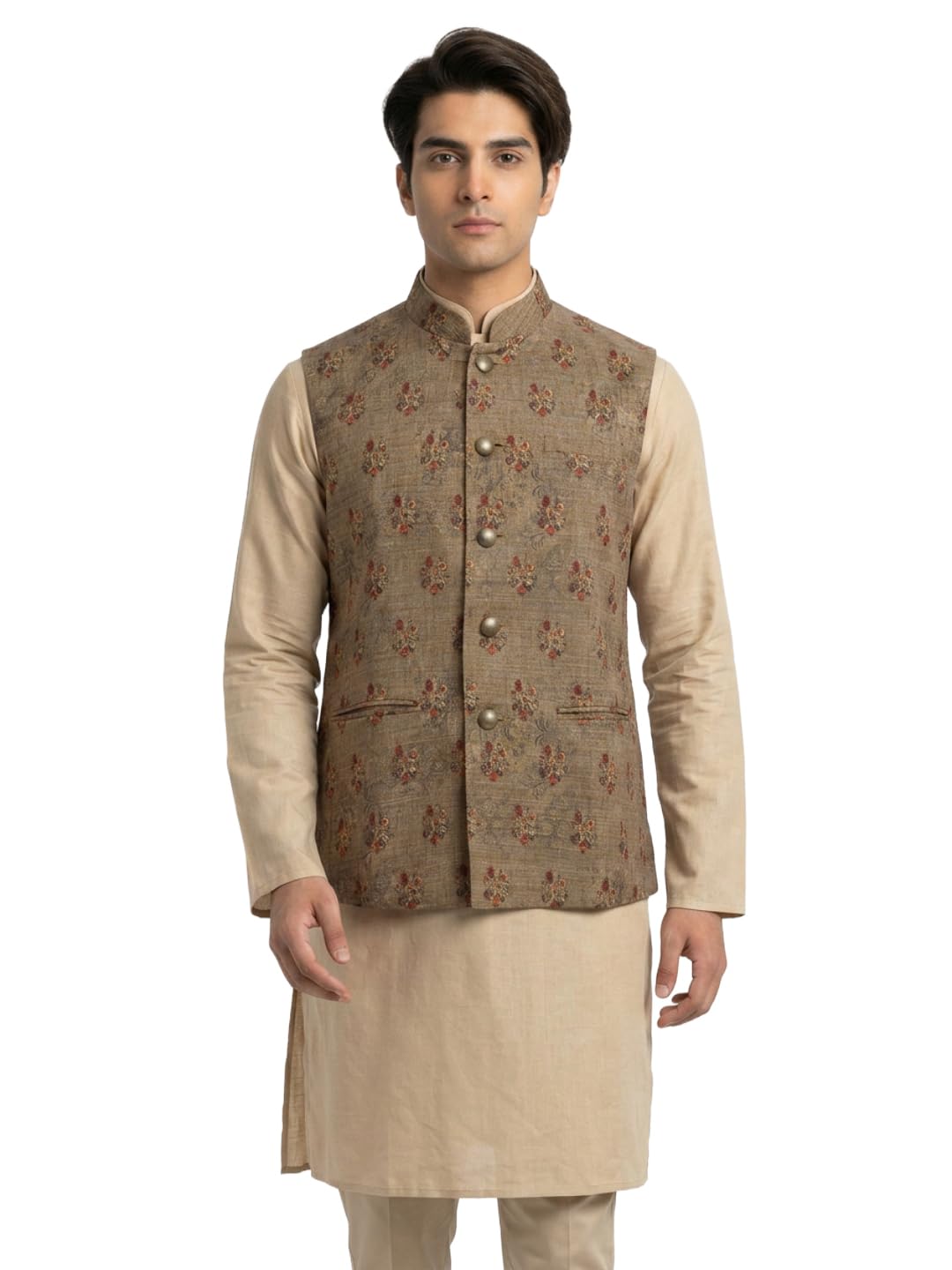 sanman ethnix by raymond Men Regular Fit Reversible: Silk look, Solid and Print Pattern Poly Viscose Blend Mandarin Collar Sleeveless Festive Bundi-picture-15