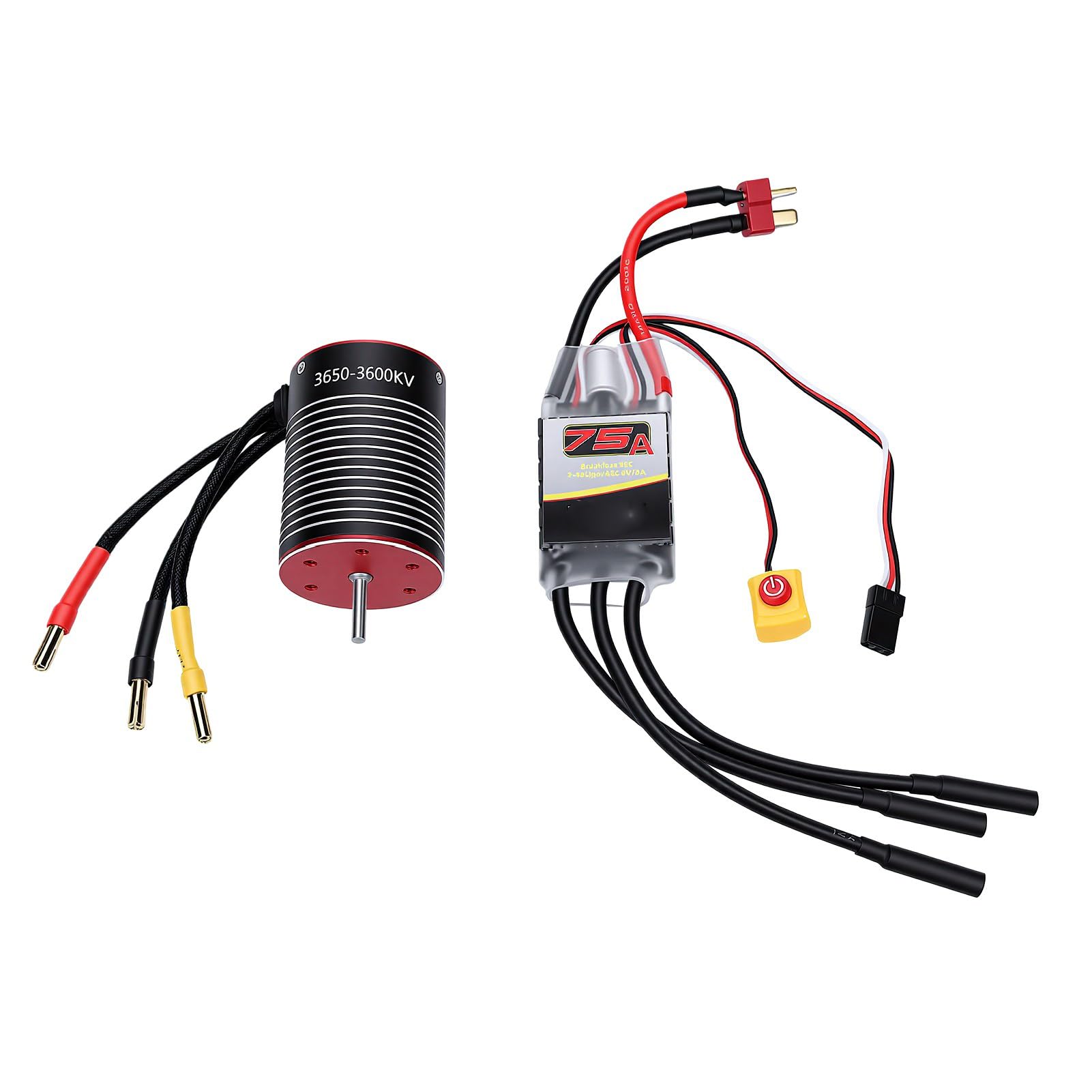 SIXRUN RC-Brushless-Motor-ESC-Combo, CNC-Aluminium-Kühlkörper-Brushless-Motor-ESC-Set, 3600KV 75A für 1/10 RC-Autos und Boote, 2 Bis 3S-Eingang, Überhitzungs- und Überlastschutz