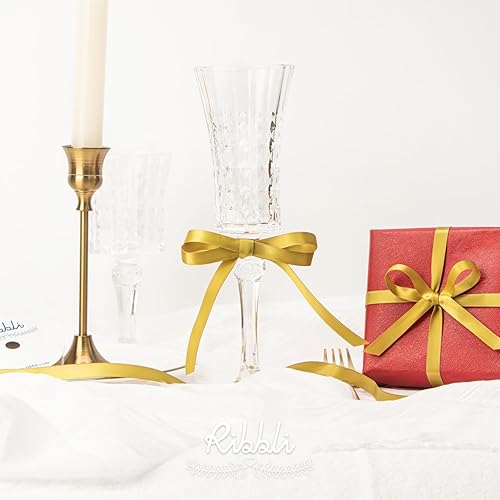 Miniatura 3 de Ribbli - Cinta de satén dorada de doble cara, 38 pulgadas x 25 yardas, uso para ramo de lazos, envoltura de regalos, arreglos florales