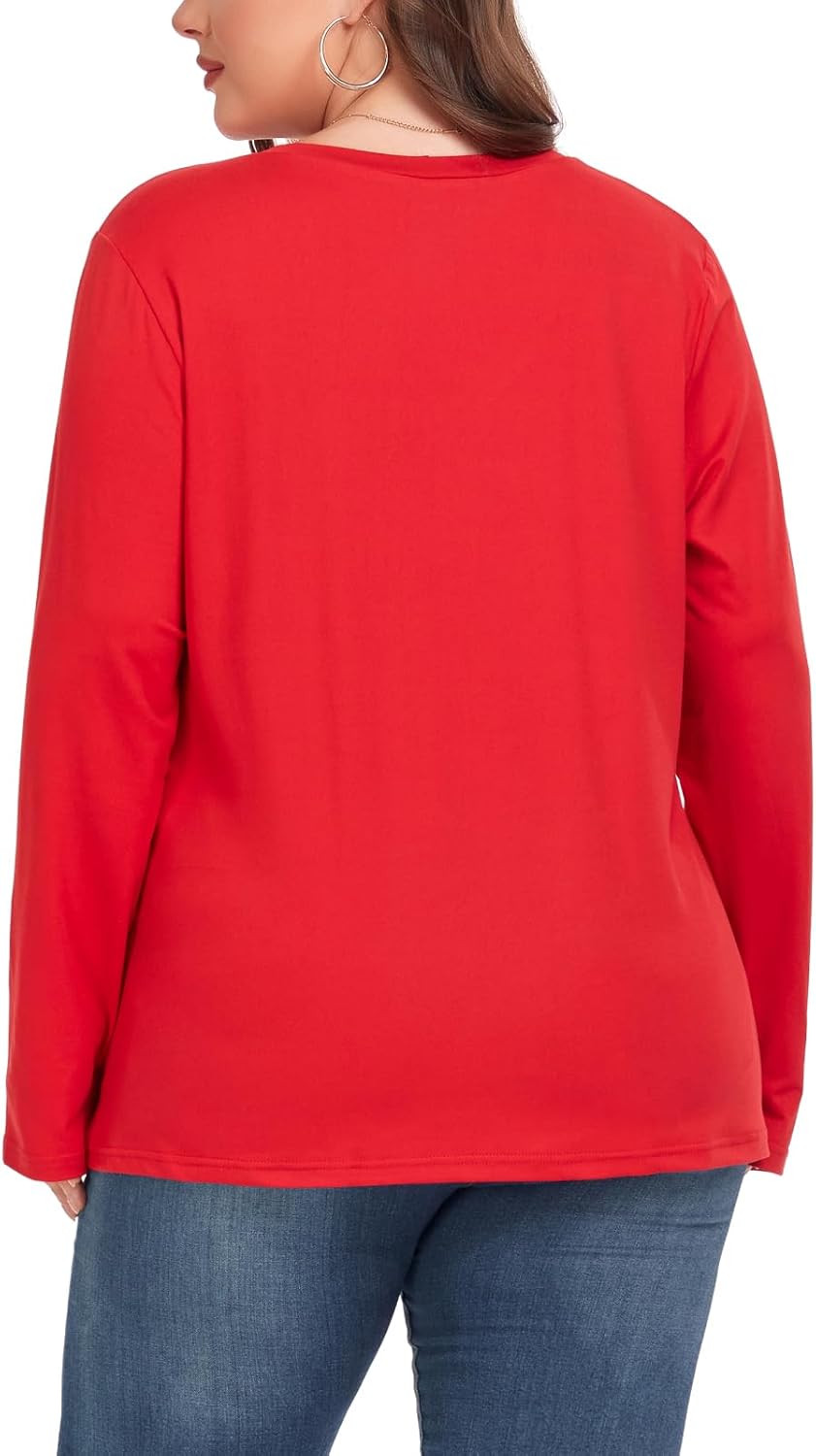 Women's Plus Size Tops Long Sleeve Tee Shirt V Neck Basic Ladies Loose Fit T Shirt - Image 5