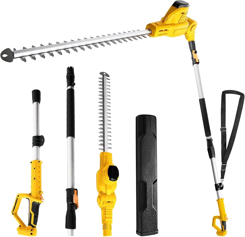 Pole Hedge Trimmer for Dewalt 20V Battery (No Battery) | Extension Pole (7.84-9.74FT), 16.14" Laser-Cut Blade, 135° Rotating Head, Overload Protection, Shoulder Strap Included