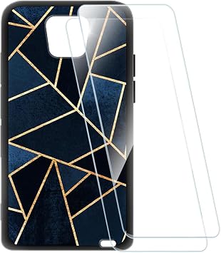 Print Case + 2 Piece Tempered Glass Film Compatible with Vasco Translator Q1, Shock Absorbing Soft Cover HD Clear Stripe