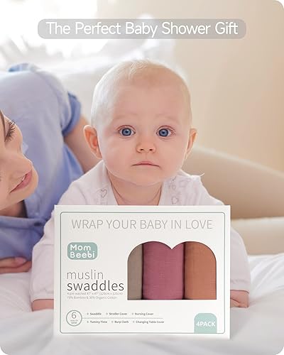 Miniatura 6 de Manta de muselina para envolver mamá Beebi suave y sedosa transpirable y agradable al tacto para niños y niñas paquete de 4 mantas unisex para bebés