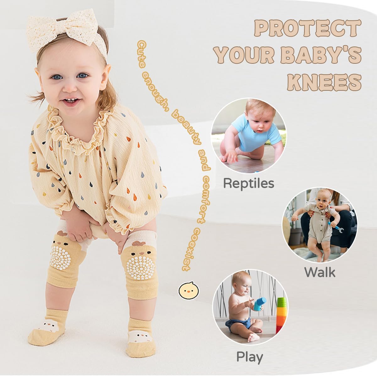 Cute Baby Knee Pads for Crawling, Cartoon Anti-Slip Toddler Knee Floor Pads for Crawling, Walk