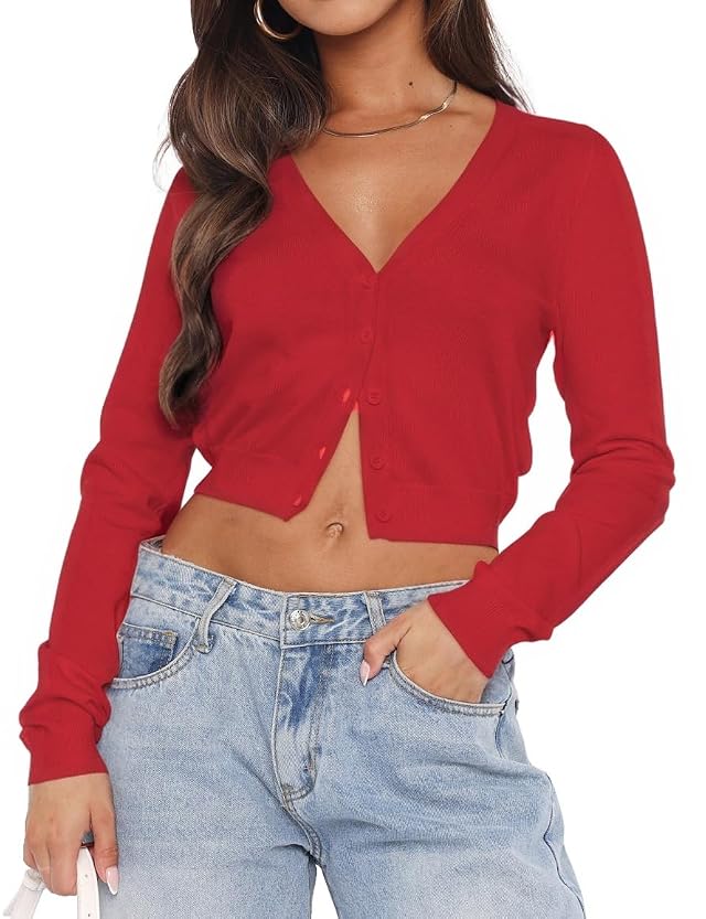 Ezbelle Womens Long Sleeve Open Front Cropped Lightweight Cardigan Sweater Button Down Shirt 2026 Fall Tops