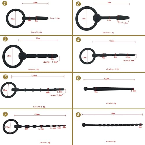 Miniatura 5 de Juguetes sexuales - catéteres y sonidos Juego de 8 tapones para el pene Dilatador de silicona masculino Varilla urethal Obstrucción uretral Cock