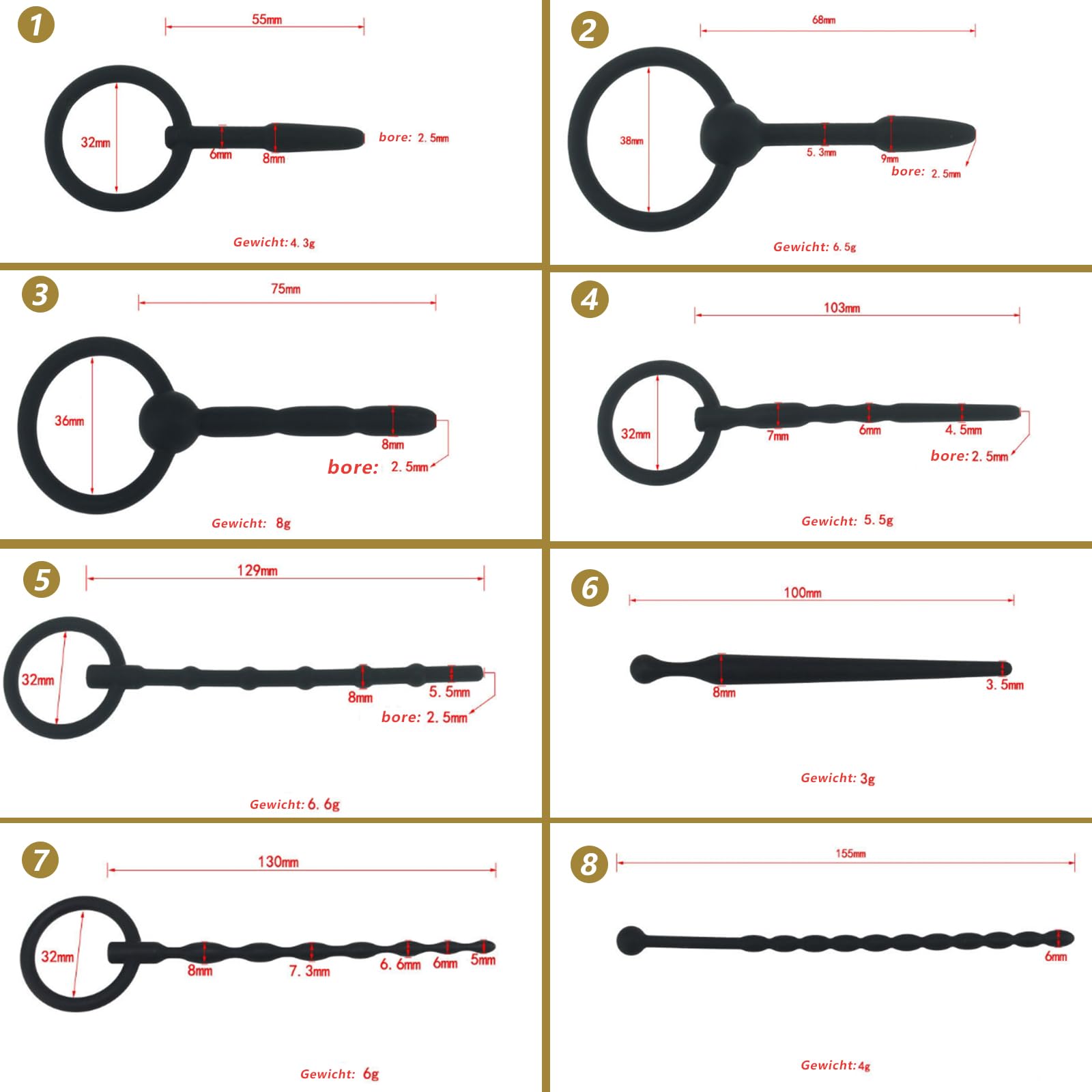 Dilatore Urinario 8-Piece Set Maschio Silicone Penis Rod Ostruzione Uretrale Cock Espansione Spina di Stimolazione Masturbazione Giocattolo Del Sesso