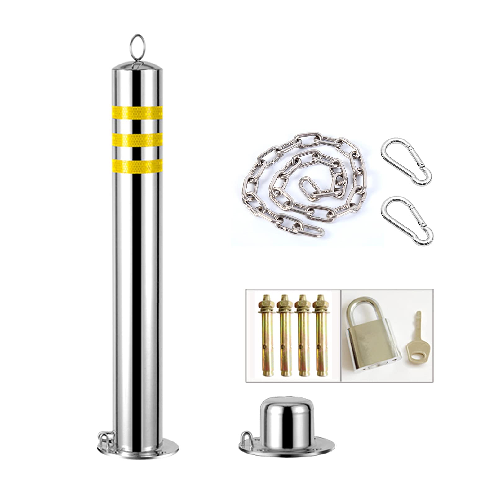 WDSOPK Parking Barrier Parking Pile,Stainless Steel Parking Barrier Post,Detachable Locking Interceptor Parking Lane Security Pile（76×600mm）