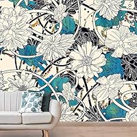 Wall Mural Flowers and Leaves Removable Self-Adhesive Wallpaper Wall Decoration for Bedroom Living Room - 66x96 inches