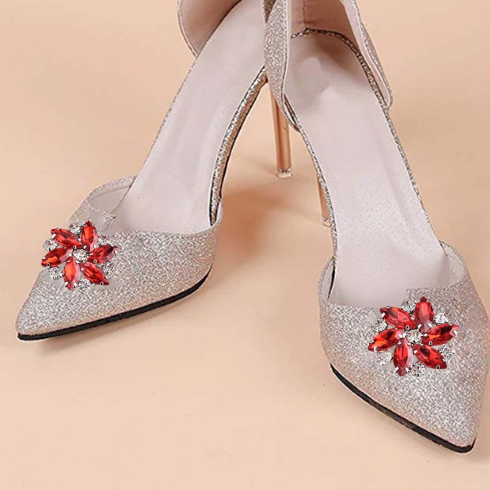 F Fityle 2Pcs Elegant Rhinestone Clips s Jewelry Decoration Crystal Buckle Heels Diamond for Brooches Flat Boots, Red — view 6