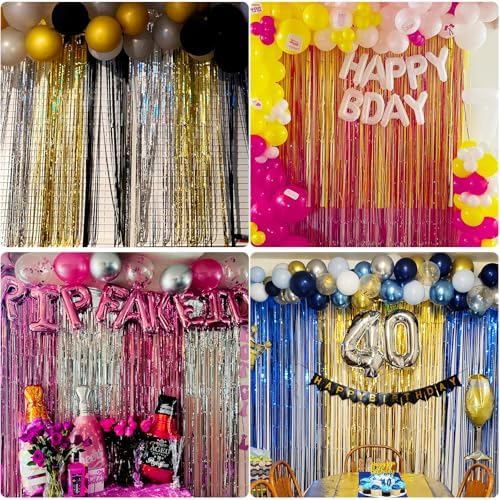 JINSUI Pink Fringe Backdrop 3.3x8.2ft, 2 Pack Foil Tinsel Curtains Decor — view 6
