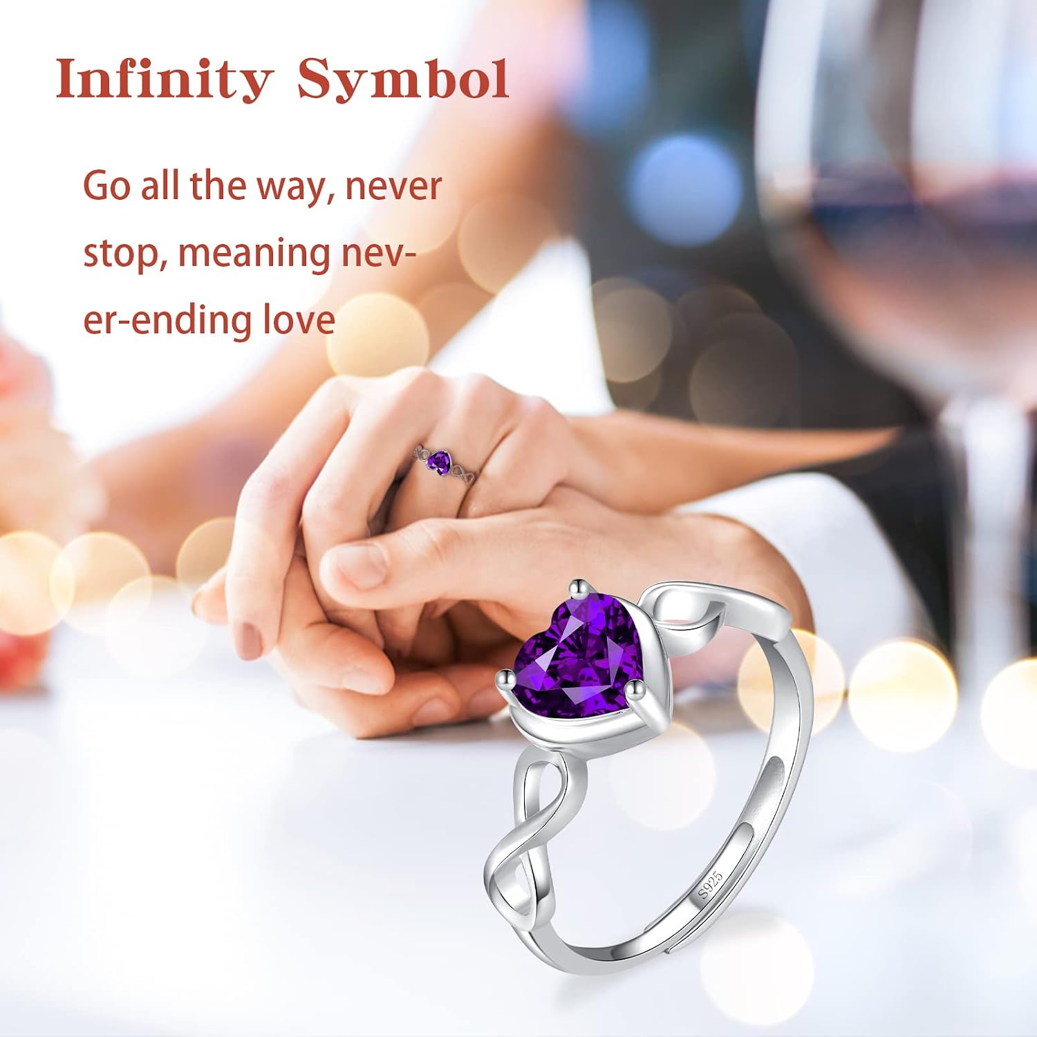 Amethyst Birthstone Drop Earrings for Women - Shysnow February Infinity Dangle Earrings 925 Sterling Silver Heart Purple Cubic Zirconia Drop Hypoallergenic Crystal Dangling Earrings for Girls